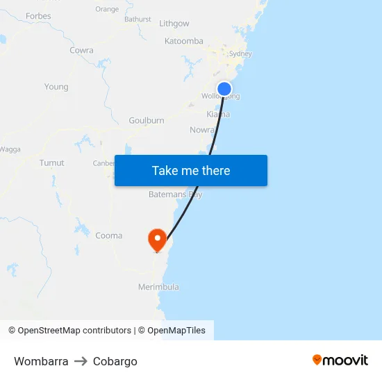Wombarra to Cobargo map