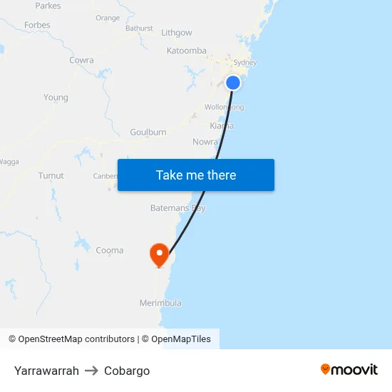Yarrawarrah to Cobargo map