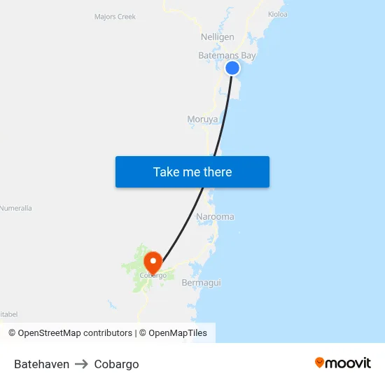 Batehaven to Cobargo map