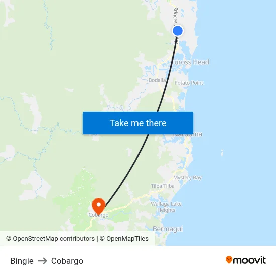 Bingie to Cobargo map