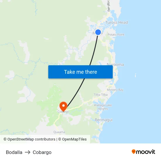 Bodalla to Cobargo map