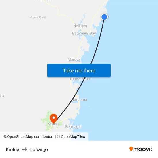 Kioloa to Cobargo map
