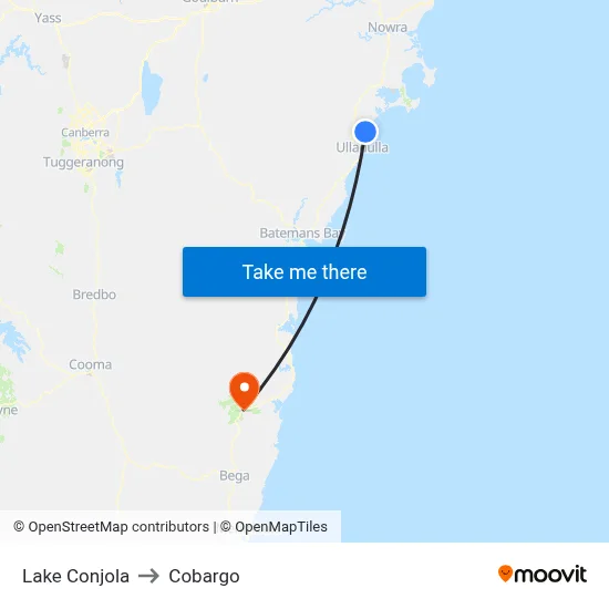 Lake Conjola to Cobargo map