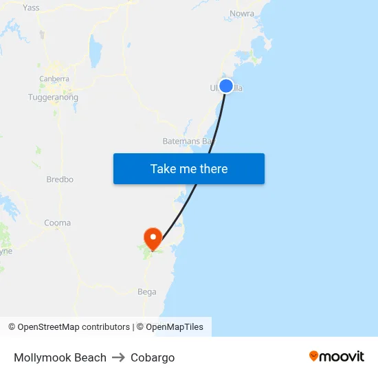 Mollymook Beach to Cobargo map