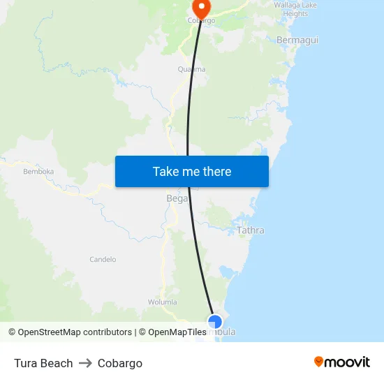 Tura Beach to Cobargo map