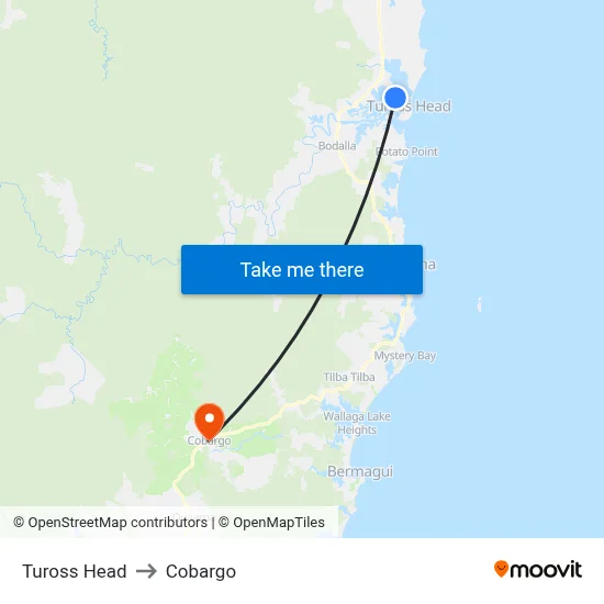 Tuross Head to Cobargo map