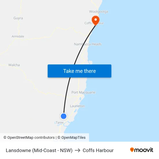 Lansdowne (Mid-Coast - NSW) to Coffs Harbour map
