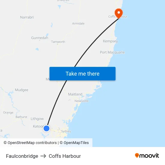 Faulconbridge to Coffs Harbour map