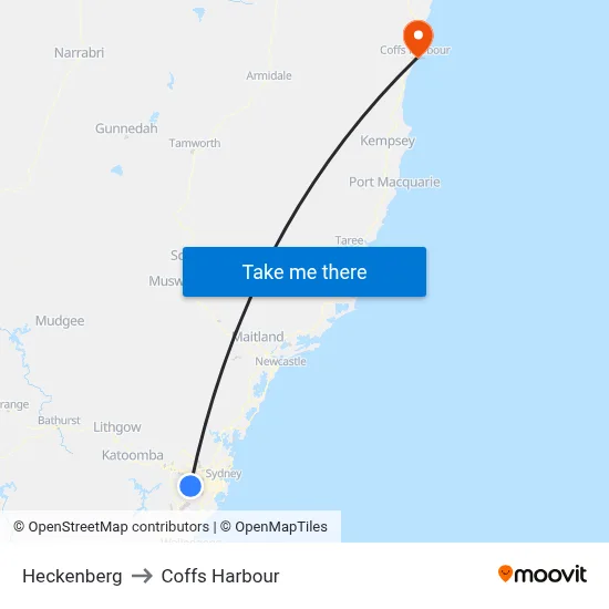 Heckenberg to Coffs Harbour map