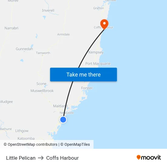 Little Pelican to Coffs Harbour map