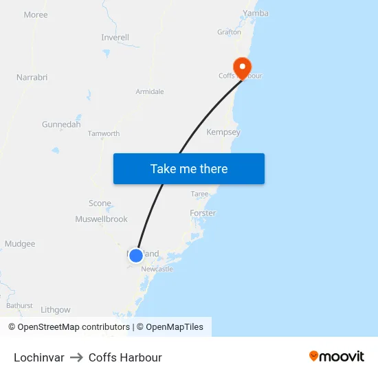 Lochinvar to Coffs Harbour map