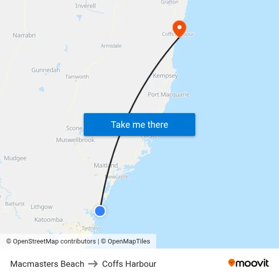 Macmasters Beach to Coffs Harbour map