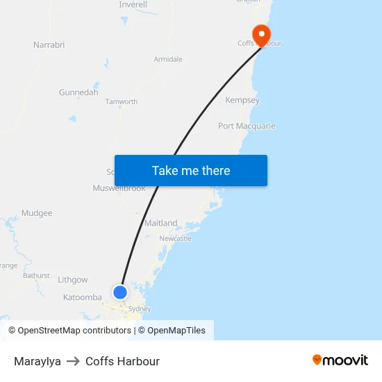 Maraylya to Coffs Harbour map