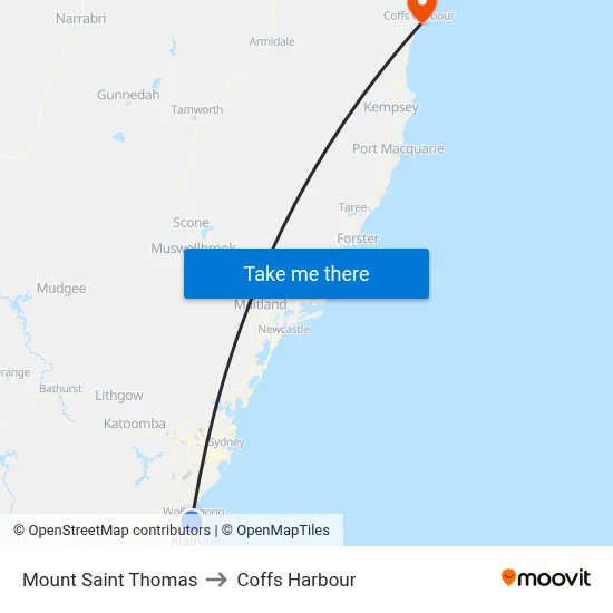 Mount Saint Thomas to Coffs Harbour map