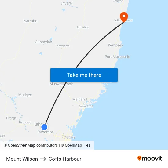 Mount Wilson to Coffs Harbour map
