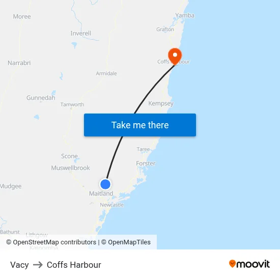Vacy to Coffs Harbour map