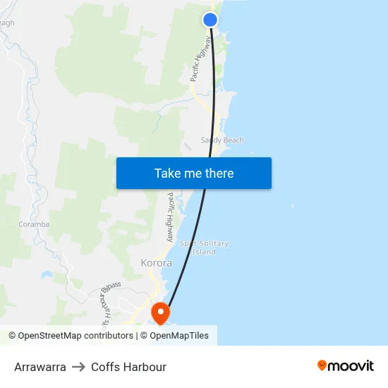 Arrawarra to Coffs Harbour map