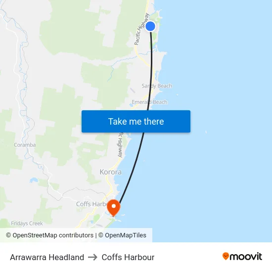Arrawarra Headland to Coffs Harbour map
