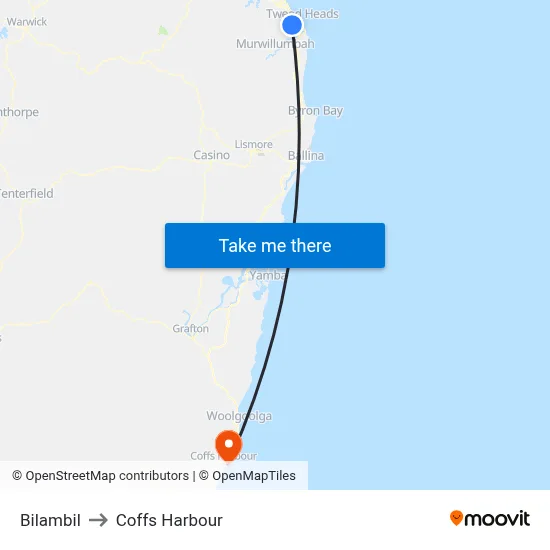 Bilambil to Coffs Harbour map