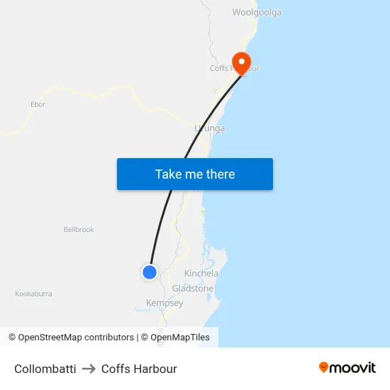 Collombatti to Coffs Harbour map