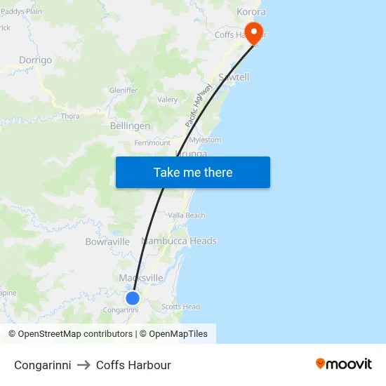 Congarinni to Coffs Harbour map