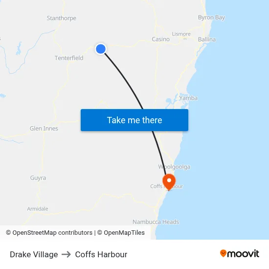 Drake Village to Coffs Harbour map