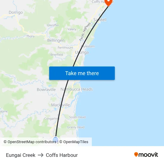 Eungai Creek to Coffs Harbour map