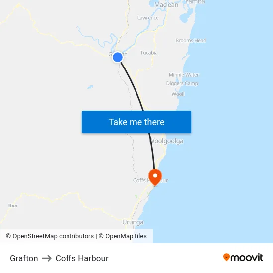 Grafton to Coffs Harbour map