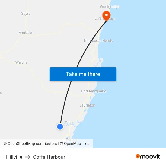 Hillville to Coffs Harbour map