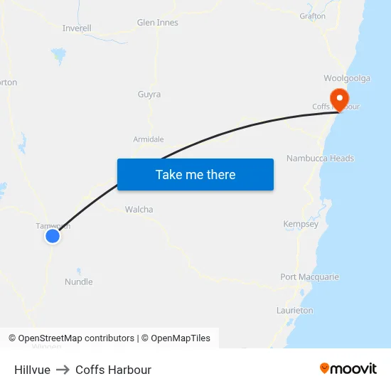 Hillvue to Coffs Harbour map