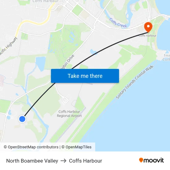 North Boambee Valley to Coffs Harbour map