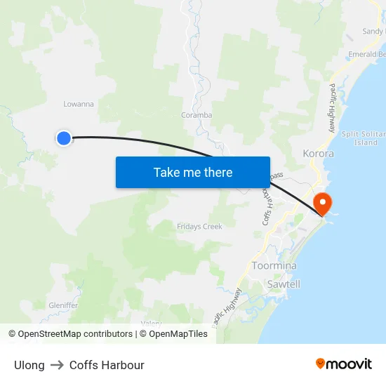 Ulong to Coffs Harbour map