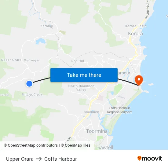 Upper Orara to Coffs Harbour map