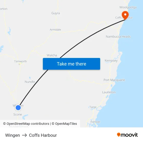 Wingen to Coffs Harbour map