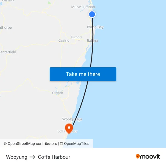 Wooyung to Coffs Harbour map