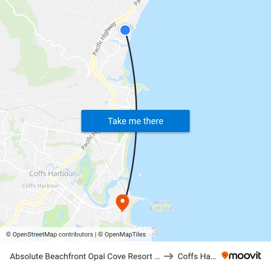 Absolute Beachfront Opal Cove Resort Coffs Harbour to Coffs Harbour map