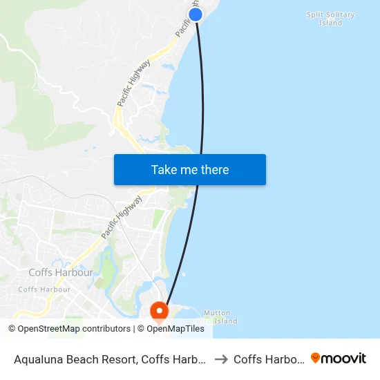 Aqualuna Beach Resort, Coffs Harbour to Coffs Harbour map