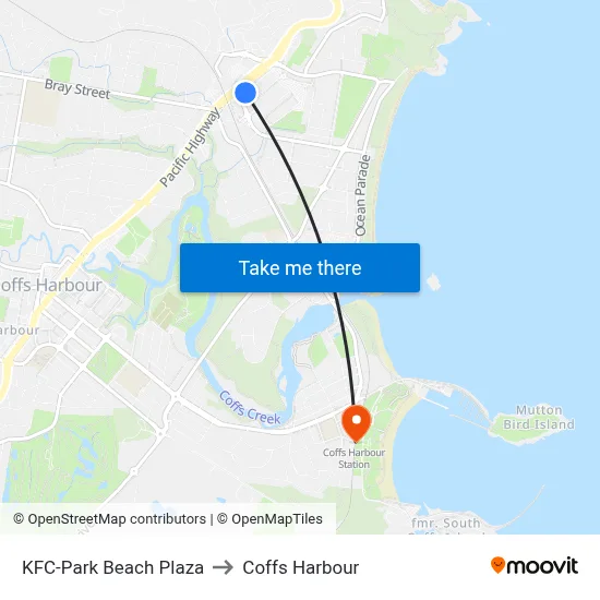 KFC-Park Beach Plaza to Coffs Harbour map