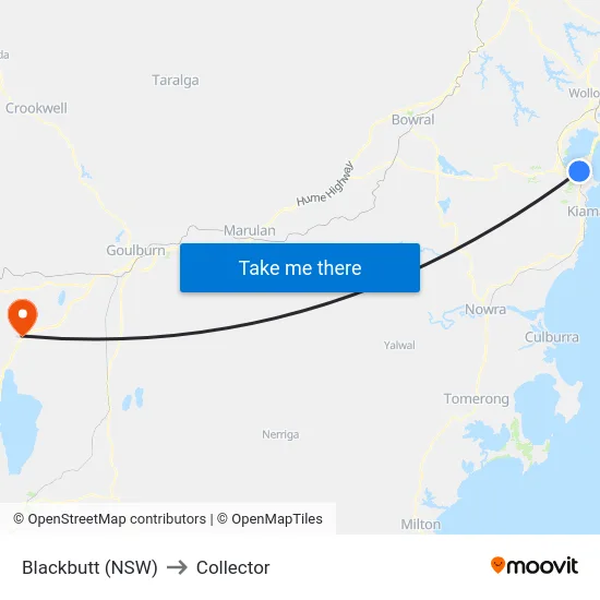 Blackbutt (NSW) to Collector map
