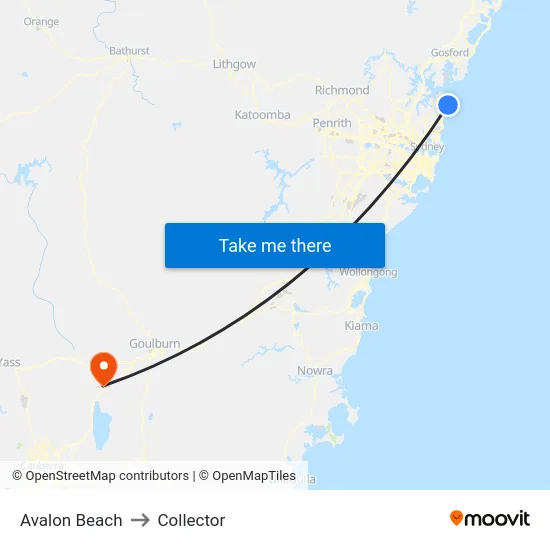 Avalon Beach to Collector map