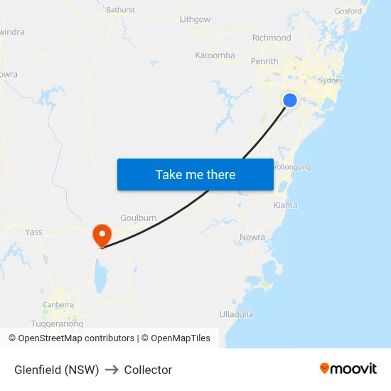 Glenfield (NSW) to Collector map
