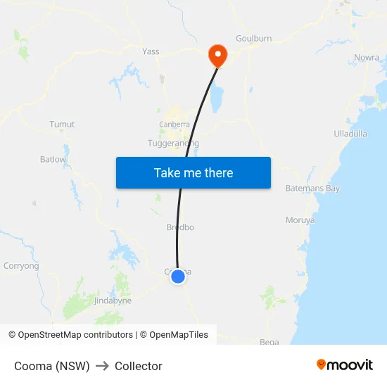 Cooma (NSW) to Collector map
