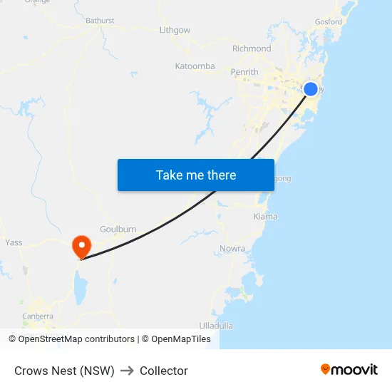 Crows Nest (NSW) to Collector map