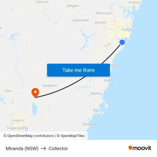 Miranda (NSW) to Collector map