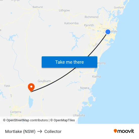 Mortlake (NSW) to Collector map