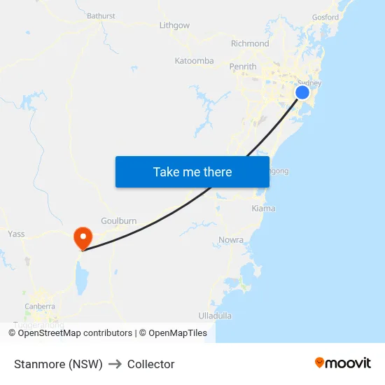 Stanmore (NSW) to Collector map