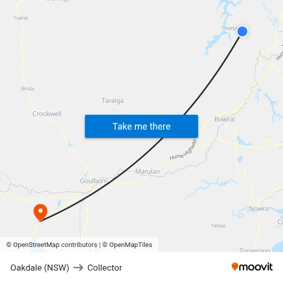 Oakdale (NSW) to Collector map