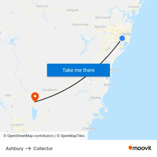 Ashbury to Collector map