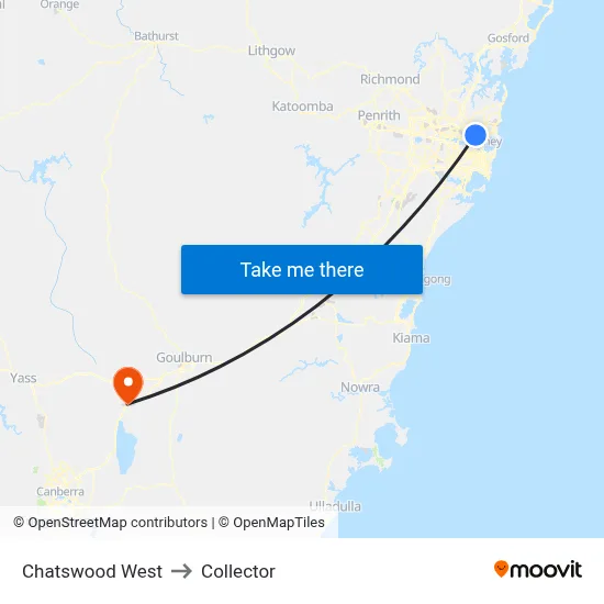 Chatswood West to Collector map
