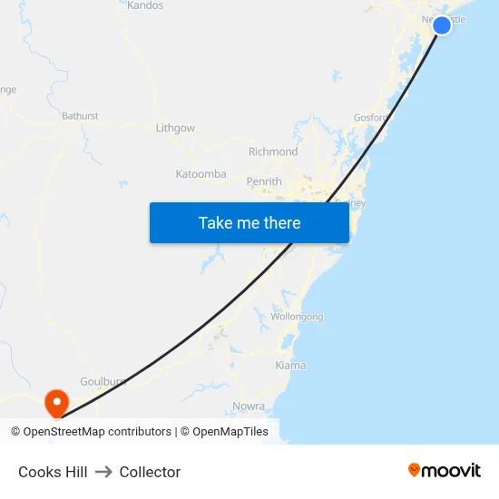 Cooks Hill to Collector map